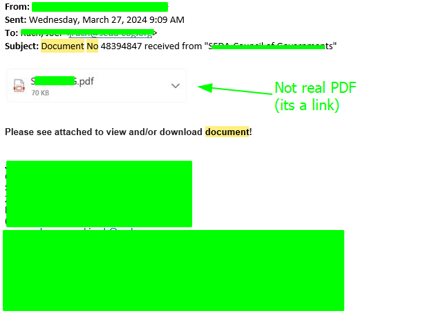 email with a fake pdf attachment