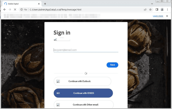 spoofed adobe sign in