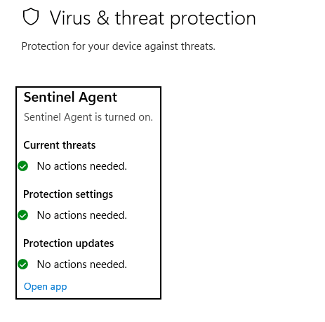 sentinel on the windows security dashboard